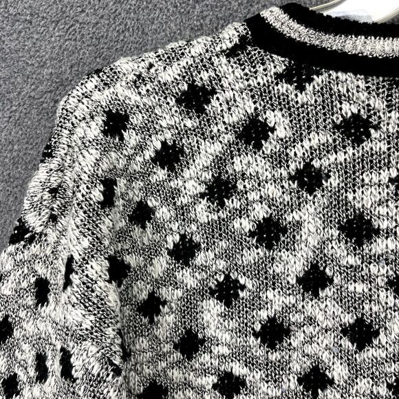 Design Studio Sweater Womens Medium Gray Black dots Cardigan Knit preppy - Picture 11 of 15